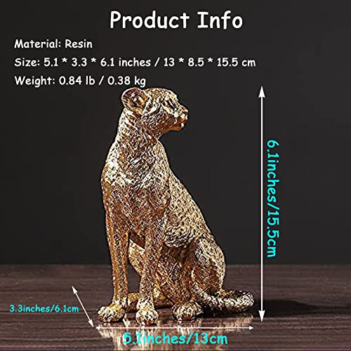 Happy L Modern Polyresin Cheetah Figurine Home Décor Realistic Antique Classical Leopard Statues Desktop Decoration For Living Room Decoration Art Bedroom Balcony (Sitting, Golden) #TOP1