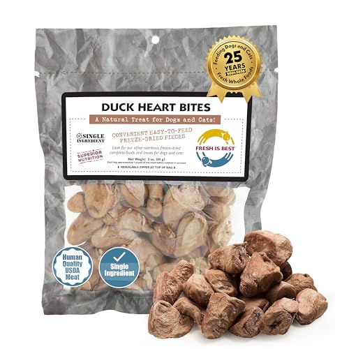 Fresh Is Best Duck Heart Freeze Dried Dog Treats Raw Freeze Dried Cat Treats in Resealable Zipper Bag High-Protein for Dogs & Cats Made in The USA