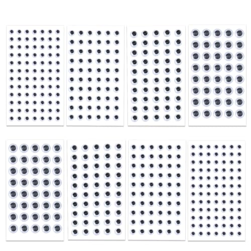 Googly Eyes Stickers - Self Adhesive Wiggle Eye Stickers for Crafts | Assorted Small Sizes 8mm 10mm 12mm 15mm | Easy Peel and Stick | 8 Sticky Sheets.