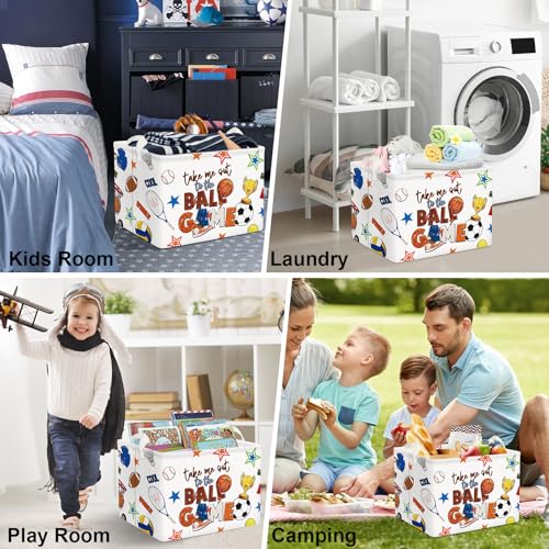 Image of Clastyle 36L Large Ball Basketball Football Tennis White Shelf Basket with Handle Collapsible Rectangle Volleyball Sports Toy Clothes Cube Storage Basket for Nursery