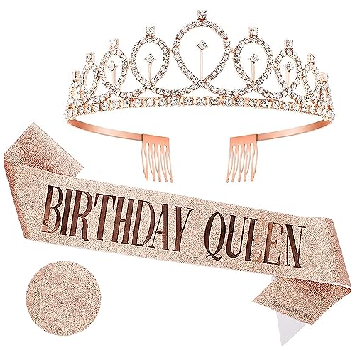 Image of Curated Cart Birthday Crown and Sash for Women Birthday Girl Sash & Rhinestone Tiara Set - Birthday Decorations Birthday Girl Crowns Tiaras for Women