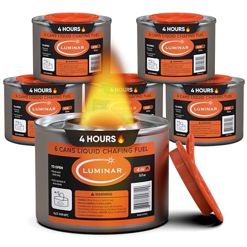 Luminar Resealable-Wick Chafing Fuel Cans 6 Pack 4 Hour - Premium Quality Burners for Food Warmers - No More Spills Waste or Hassle - Perfect for Convenient and Long-Lasting Event Catering