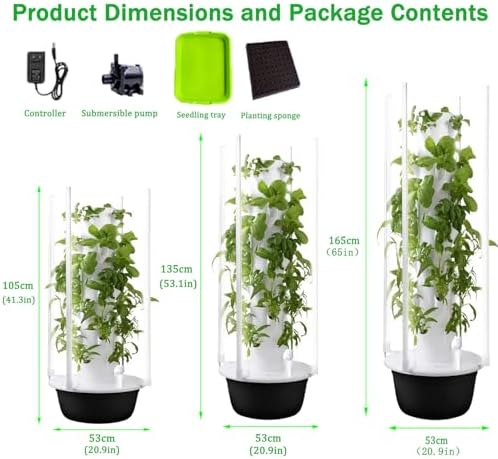 Hydroponic Tower Growing System with Foldable LED Light - Vertical Hydroponic Garden for Herbs, Fruits & Vegetables - 5-Layer Auto Water Circulation Tower