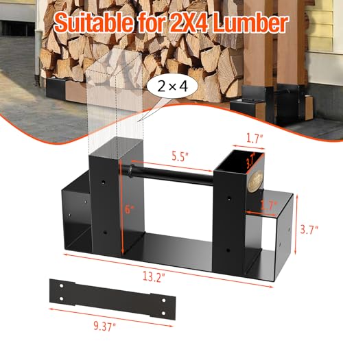 Ultdiyer Firewood Rack Outdoor Log Storage Bracket Kit,Heavy Duty Fire Wood Stand Holder-Adjustable to Any Length, Black