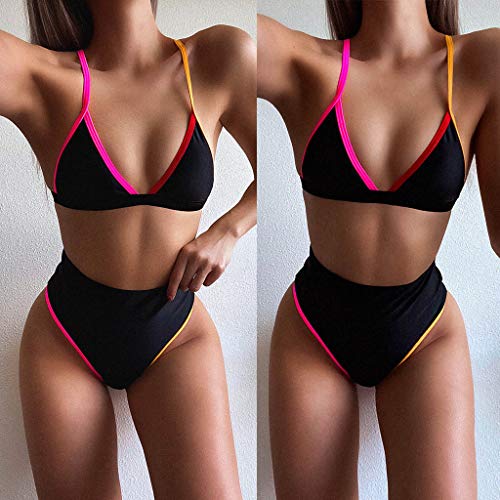 AxiBa Biquíni moderno sexy duas peças transpassado com apliques, Preto, M