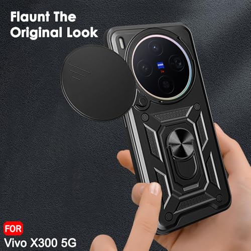 Image of TheGiftKart Tough Armor Bumper Back Cover Case for Vivo X300 5G | Rotating Camera Cover, Kickstand & Ring Holder | 360 Degree Protection Back Cover Case for Vivo X300 5G (PC & TPU, Black)