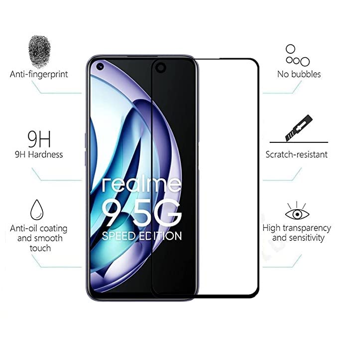 Image of Screen Protector for realme 9 5G Speed (Black) Tempered Glass Edge-to-Edge 6D Screen Guard With Installation Kit