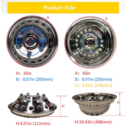 Image of 16 inch Polished Stainless Steel Dually Wheel Simulator fit for 2012-2025 Dodge, Mercedes and Freightliner Sprinter Van,4pcs Snap on Hubcaps,6 Lug 18 Hand Hole Wheel Cover K16A