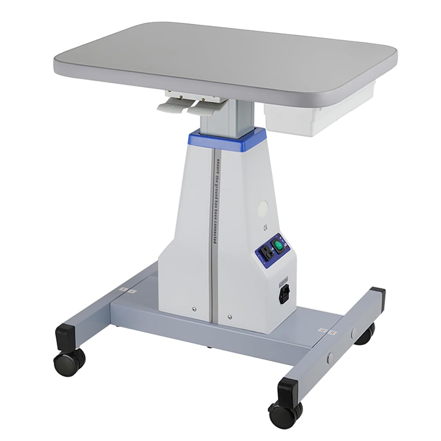 Mesa eléctrica oftálmica motorizada con cajón y altura regulable de 65-82 cm