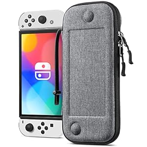 FINTIE Slim Tasche Kompatibel mit Nintendo Switch 2017/Switch OLED Modell 2021 - [Ultradünn] Stoßfeste Hartschalen Tragetasche mit 10 Spielkartenhaltern für Switch Konsole Joy-Con, Grau
