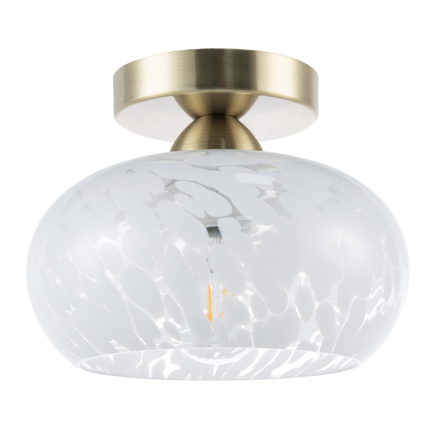 Happy Homewares Semi Flush Ceiling Light - Antique Brass - White Snowflake Shade