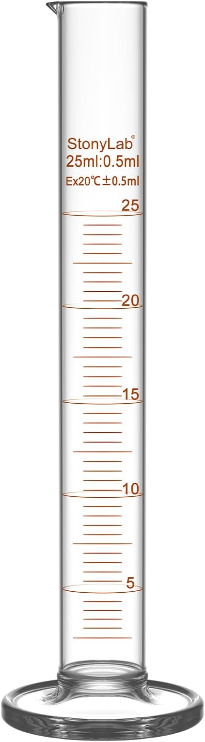 1-Pack Graduated Cylinder, Borosilicate Glass 25 ml Heavy Wall Graduated Glass Measuring Cylinder
