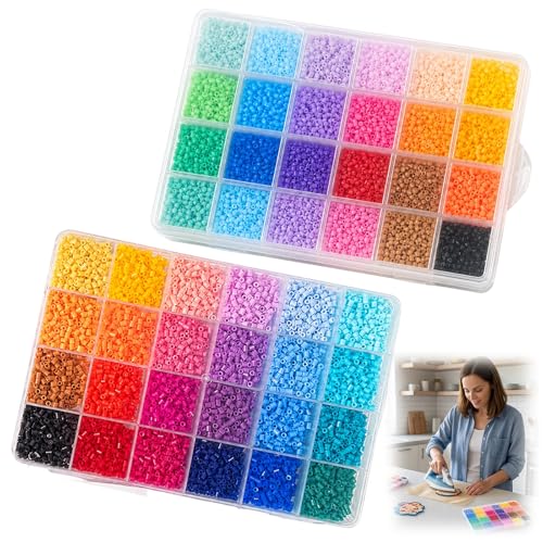24000Pcs Fuse Beads Perler Beads Hama Beads Iron Beads for Kids 24000 Pcs Creative Craft Set 19x13x1.9 cm Storage Box for Artistic Projects and Educational Activities