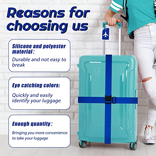 8 Pack Luggage Straps Suitcase Tags Set, Travel Adjustable Suitcase Belt Silicone Luggage Tags With Name Id Card Man Women Travel Accessories (Ultramarine) #TOP3
