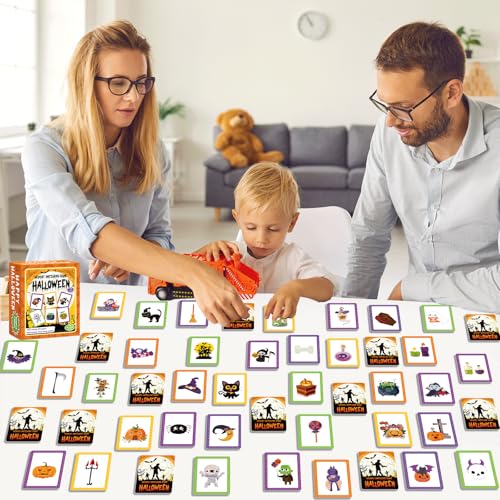 Image of gisgfim 100 PCS Memory Matching Game Happy Halloween Concentration Memory Games Card for Kids Educational Ages 3-8 A Fun & Fast Halloween Theme Matching Games
