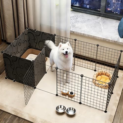 MissTiara Indoor Dog Fence with Toilet Area Pet Playpen Kennel for Small Dogs Freely Combinable Panels 165x75x47cm Puppy Play Yard & Dog Isolation Gate (Black-165cm)