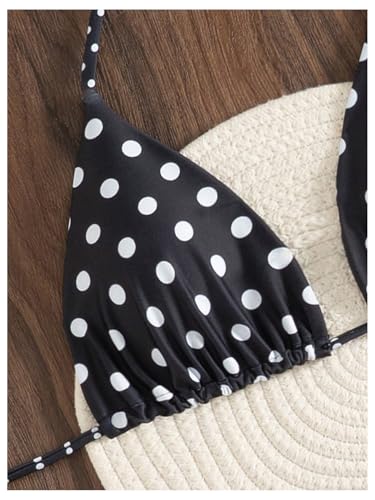 WDIRARA Women's 2 Piece Polka Dots Halter Bikini Set String Triangle Swimsuit High Cut Bathing Suit3