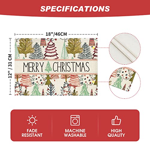 Artoid Mode Pines Trees Boho Merry Christmas Placemats Set Of 4, 12X18 Inch Seasonal Winter Table Mats For Party Kitchen Dining Decoration #TOP5