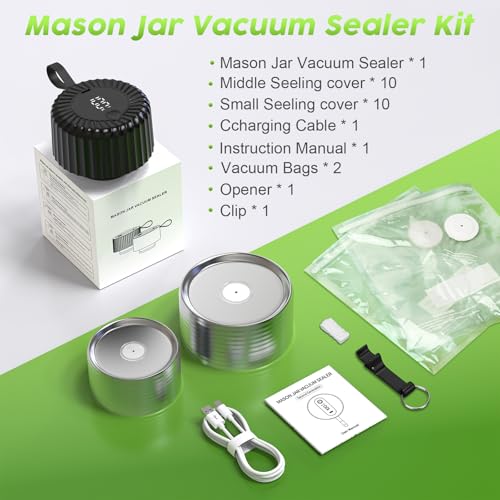 Mason Jar Vacuum Sealer, Food Saver Vacuum Sealer Machine(Lids Included) for Wide, Regular Mouth Mason Jars, Portable Automatic Canning Machine For Kitchen Food Storage(Black) — view 6