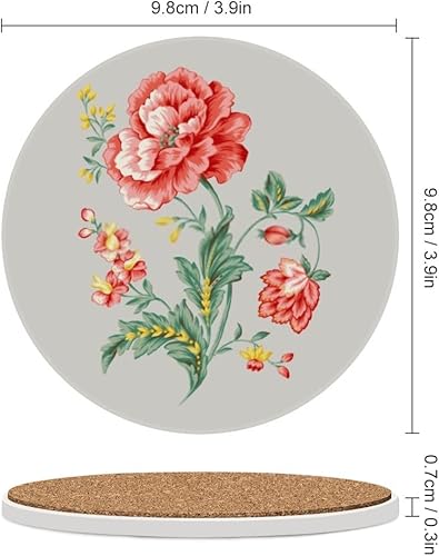 Miniatura 3 de Juego de 4 posavasos de cerámica para bebidas, juego de 4 absorbentes para mesa, textil, clásico, primavera, rosa, rosa, base redonda, corcho, taza