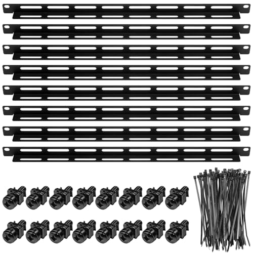 Image of Zonon 8 Sets 1u 19 Inch Server Rack Cable Management Tie Bar Kit Includes 8 Pack 1u Tie Bars, 50 Zip Ties, 16 Cage Nuts & 16 Screws Work with Open Frame Enclosure Network Cabinet Mount Wire Management