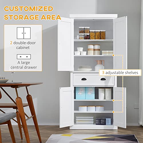 Homcom 72" Traditional Freestanding Kitchen Pantry Cupboard With 2 Cabinet, Drawer And Adjustable Shelves, White #TOP3
