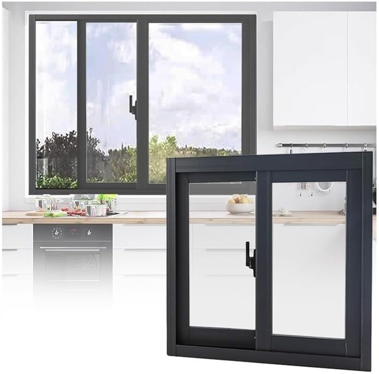 Concession Window Aluminum Alloy Food Truck Service with Horizontal Sliding Screen Windows,Replacement Glass Window, Ventilation Entry with Transparent Window Panel with Aluminum Alloy Frame