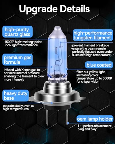 Image of NEWBROWN H7 Headlight Bulb H7 Halogen Headlight Bulb 5000K Super White Light Long Life Replacement PX26D 12V /55W (H7, 4 Pack)