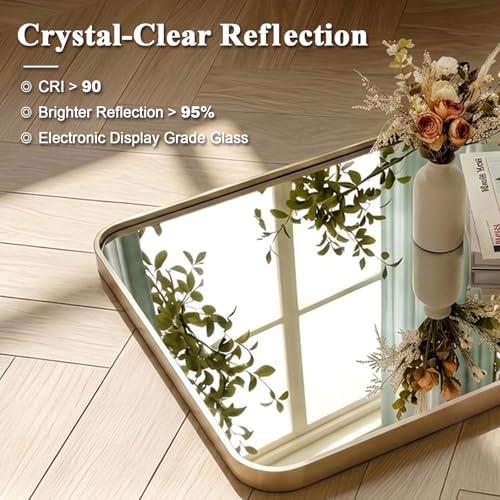 Image of ANDY STAR Large 30x40'' Brushed Champagne Bronze Bathroom Vanity Mirror, Rounded Rectangle Mirrors for Bathroom, Elegant Oblong Mirrors for Over Sinks in 1'' Rustproof Tube Metal Framed Wall Mounted
