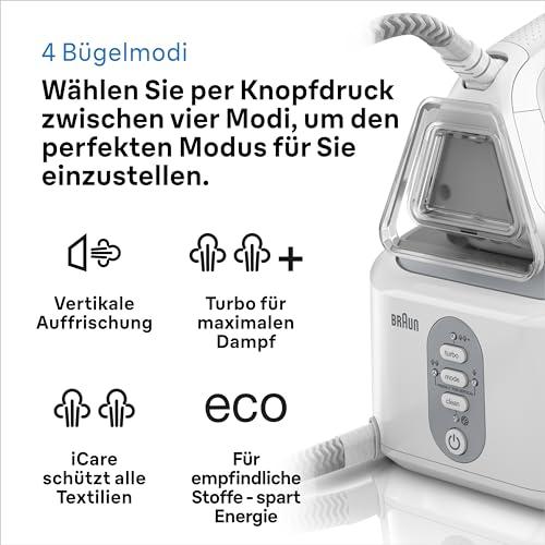 Braun CareStyle 3 stanica za glačanje na paru IS 3132 WH - s FreeGlide 3D glačalom, tlak pumpe 6 bara, veliki spremnik za vodu od 2 L, eko funkcija, bijela/narančasta