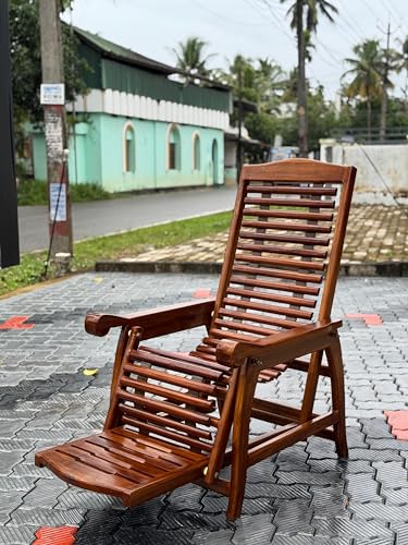 Image of Wooden Easy Cloth Type Folding Chair for Indoor and Outdoor Sitting | Teak Wood Relaxing Chair with Arm Rest for Balcony, Garden, Patio & Living Room, Rocking Chair for Adults for Home (Wooden Chair)