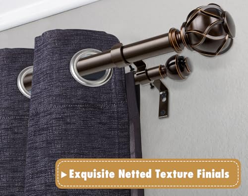Image of KAMANINA 1 Inch Double Curtain Rods 140 to 195 Inches (12-16 Feet) Telescoping Heavy Duty Drapery Rod for Windows 120 to 170, Netted Texture Finials, Antique Bronze