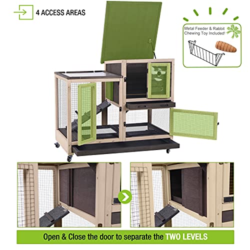 Indoor Outdoor Rabbit Hutch, Bunny Cage On Wheels With 2 Deep No Leakage Pull Out Trays (Coffee) #TOP3