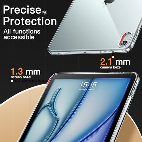 JETech Funda para iPad Air 11 Pulgadas M3/M2 (2025/2024), iPad Air 5/4 (10,9″, 2022/2020 Modelo), Suave TPU Transparente Tableta Carcasa, Apoyar Pencil Pro/Pencil 2 Carga (Transparente)