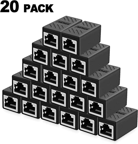 Image of RJ45 Inline Coupler Cat7 /Cat6 /Cat5e Ethernet Network Cable Extender Connector (Pack of 20) Black