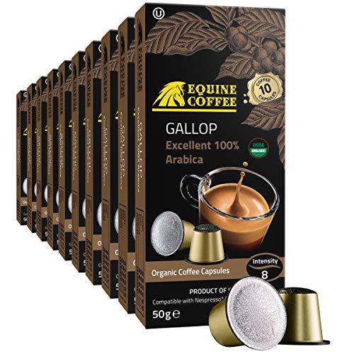 Equine Coffee Pods for Nespresso Original | 100 Pack Italian Nespresso Compatible Capsules (Not Vertuo) | USDA Organic Gallop Arabica Medium Roast Espresso