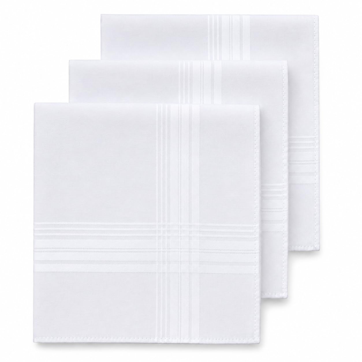 Men's Mercerized Cotton Handkerchiefs, Pack of 3, White Stripes-image-36