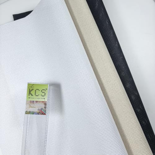 Image of KCS 3 pc of 15 inch x 18 inch(38cmx45cm) 11 Count Cross Stitch Cotton Aida Cloth Needlework Rolled Fabric Box,11CT,White+Oatmeal+Black