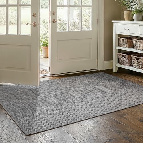 MatEssenz 3x5 ft Faux Linen Area Rug, Washable Woven Textured Carpet for Living Room Bedroom, Slip Resistant Gel Backing Indoor Accent Rug for Reading Nook Bed End, Grey
