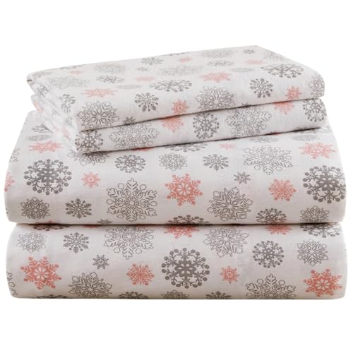 Codi Flannel Sheets Queen Size- 4 Pieces Ultra Soft Warm Sheet Set, Cozy 100% Cotton Bedsheets, Novelty Printed Bedding Sets, 14 Inch Deep Pocket, Snowflakes