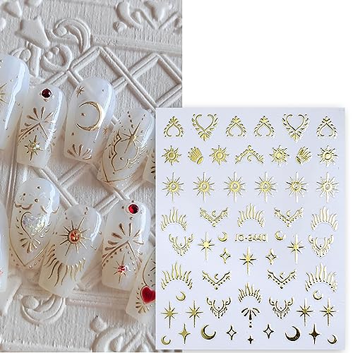 Zdiwoo ZDIWOO-1276 6 Sheets Star Nail Art Stickers 3D Self-Adhesive Gold Silver Sun Moon Nail Stickers Heart Nail Decals Nail Art Supplies Designs Star Moon Sun Nail Charm thumb #4
