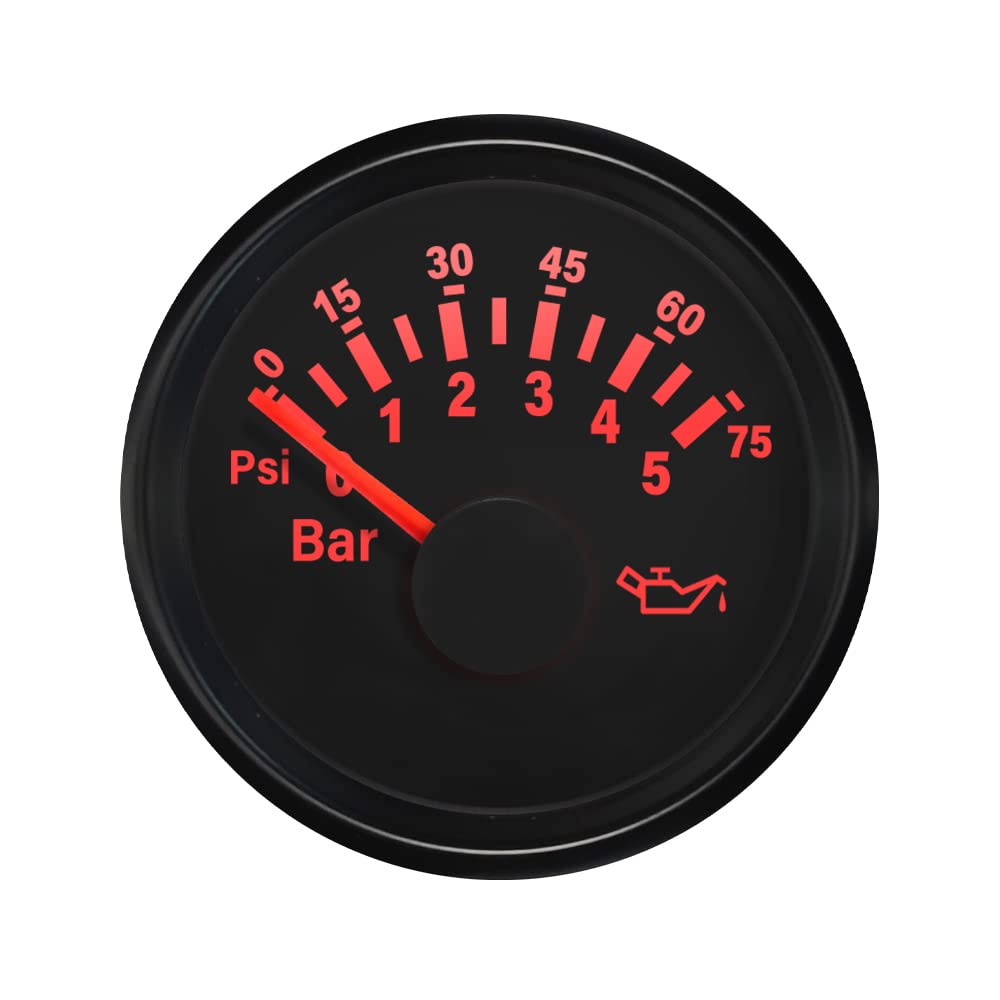 ELING Jauge de pression d'huile au mètre 0–5bar 0-75psi 52mm 12V/24V avec rétroéclairage pour tracteurs UTV