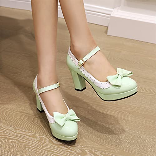 Image of FOREADA Lolita Bow Platform High Heel Women Rockabilly Mary Jane Dress Pump | Boasts soft kawaii retro vintage lolita tea party aesthetic, with block heel ,bow, round toe versatile style for dress wear