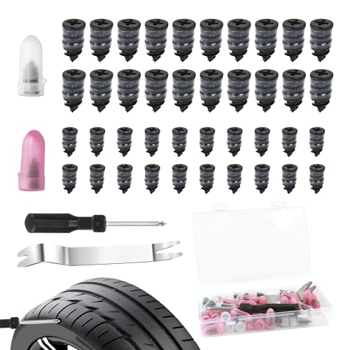 Zssxysm 40 Stück Vakuum Reifen Reparatur Nagel, Reifenreparaturset mit Schraubendreher & Nagelzieher, Felgen Tubeless Reparaturset, 2 Größen Reifenreparatur-Gumminagel für Fahrrad Auto Motorrad