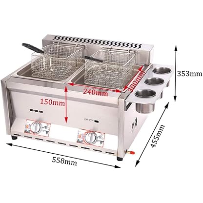 SPUZZO 12L Gasfritteuse Edelstahl-Fritteuse mit Sichtfenster, Doppel-Pommes-Fritteuse mit großem Fassungsvermögen, 2 Körben und Deckeln for Donut-Chips, Easy Clean 12 Liter – Bild 6