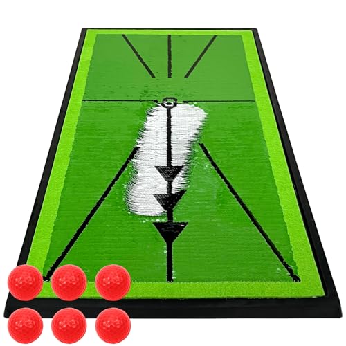 GolfStyle ディボットプロマット ゴルフマット ゴルフ 練習 マット 跡がつく ターフ跡が確認できる 素振り スイング ショットマット アプローチ アイアン 練習用 ダフり チェック ゴムマット 33×62cm ゴルフボール Pセット (レッド)