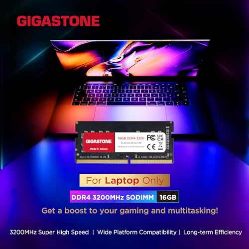 Image of 【DDR4 RAM】 Gigastone Laptop RAM 16GB DDR4 16GB DDR4-3200MHz PC4-25600 CL22 1.2V 260 Pin Unbuffered Non ECC SODIMM for Notebook Laptop Memory Module (Laptop ONLY)