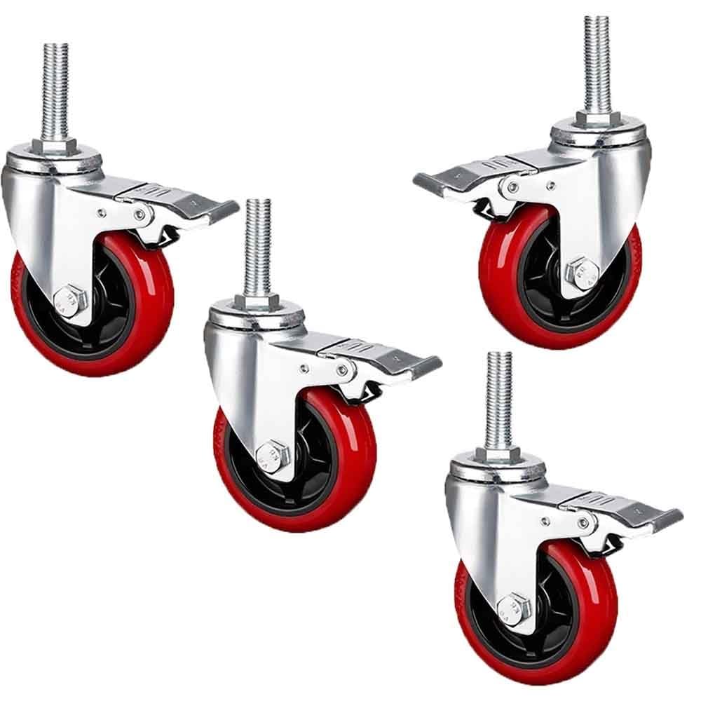 Roulettes pivotantes avec frein filetées M16 en PU pour établi 100mm