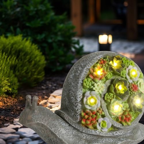 Ovewios Solar Garden Statues Snails Figurine With Succulent And Led Lights thumb #5
