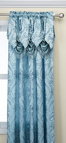 Set of 2 Penelopie Jacquard Look Curtain Panels with Attached Austrian Valance (Blue)